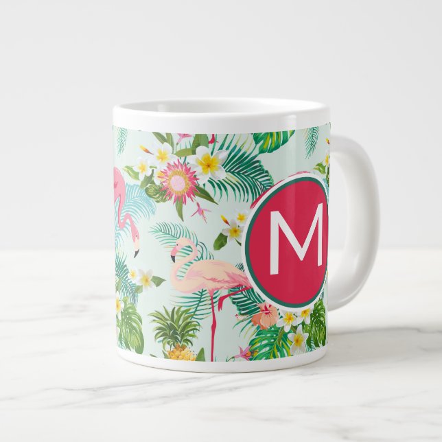 Tropical Flowers And Birds | Add Your Initial Large Coffee Mug (Front Right)