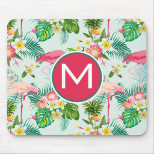 Tropical Flowers And Birds   Add Your Initial Mouse Pad