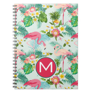 Tropical Flowers And Birds Add Your Initial Notebook