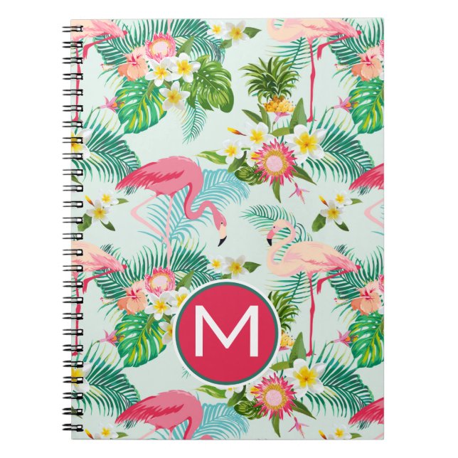 Tropical Flowers And Birds | Add Your Initial Notebook (Front)