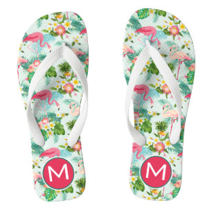 Tropical Flowers And Birds Add Your Initial Thongs