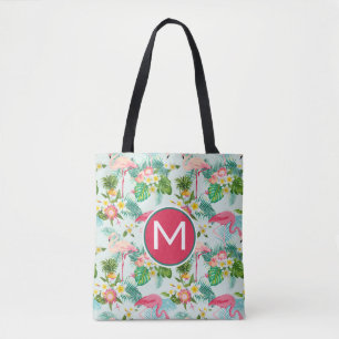 Tropical Flowers And Birds Add Your Initial Tote Bag