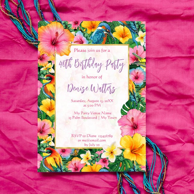 Tropical Flowers and Birds bright colours birthday Invitation (Creator Uploaded)