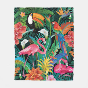 Tropical flowers and birds fleece blanket