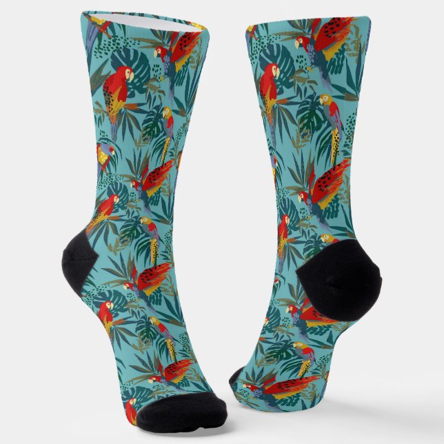 Tropical flowers and birds pattern socks (Angled)