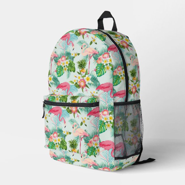 Tropical Flowers And Birds Printed Backpack (Back Corner Right)