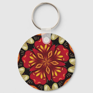 Tropical Flowers And Butterflies Mandala Key Ring