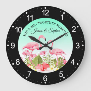 Tropical Flowers and Flamingos Design-32146 Large Clock