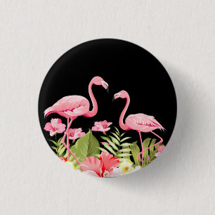 Tropical Flowers and Flamingos Design 3 Cm Round Badge