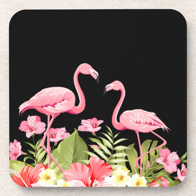 Tropical Flowers and Flamingos Design Coaster (Front)