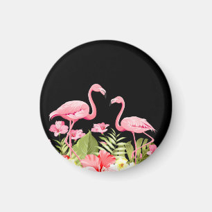 Tropical Flowers and Flamingos Design Magnet
