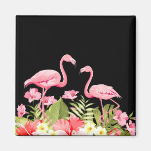 Tropical Flowers and Flamingos Design Magnet