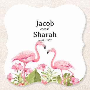 Tropical Flowers and Flamingos Design Paper Coaster