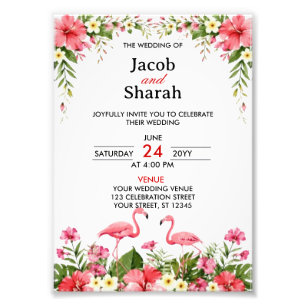 Tropical Flowers and Flamingos Wedding Template Photo Print