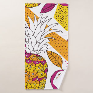 Tropical flowers and fruits,bright exotic print bath towel
