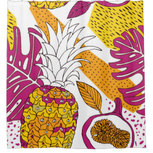 Tropical flowers and fruits,bright exotic print shower curtain