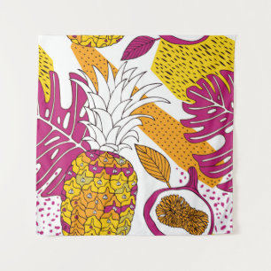 Tropical flowers and fruits,bright exotic print tapestry