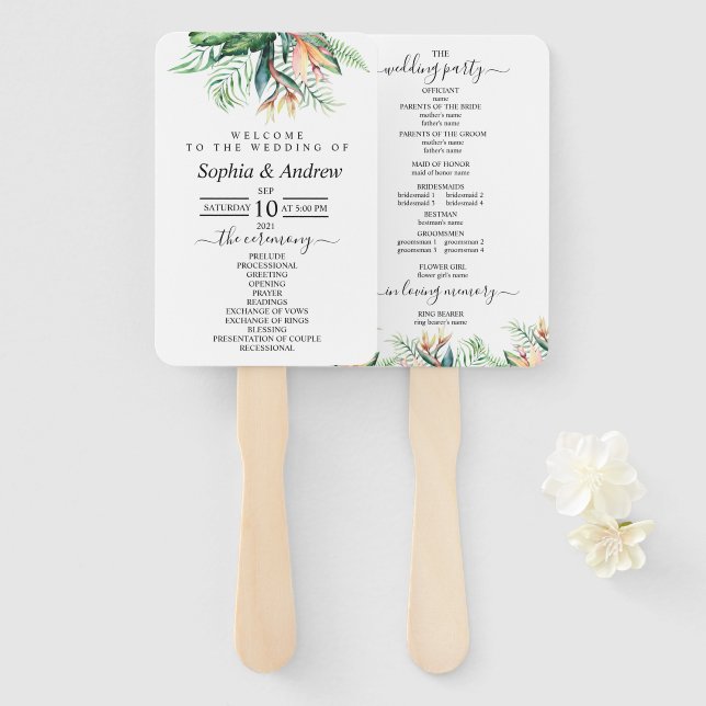 Tropical flowers and greenery Leaves Set of Fans (Front and Back)