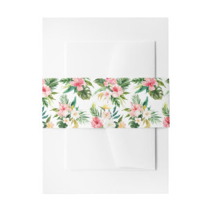 Tropical Flowers and Greenery Pattern Wedding Invitation Belly Band