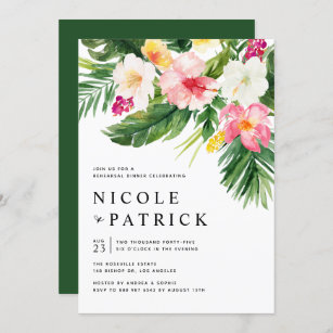 Tropical Flowers and Greenery Rehearsal Dinner Invitation
