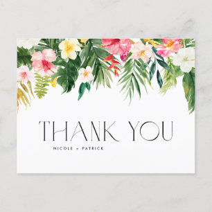 Tropical Flowers and Greenery Wedding Thank You Postcard