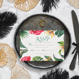 Tropical Flowers and Leaves Elegant Wedding Thank You Card