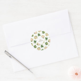 Tropical Flowers and Leaves Jungle Baby Shower Classic Round Sticker