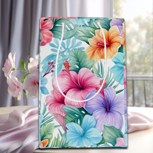 Tropical Flowers and Leaves Medium Gift Bag