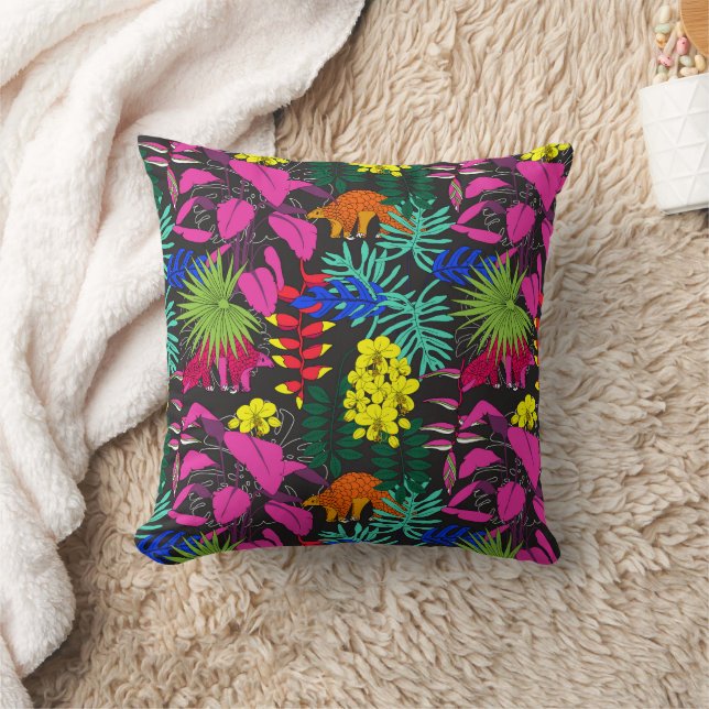 Tropical Flowers and Leaves Pangolin Pattern Cushion (Blanket)