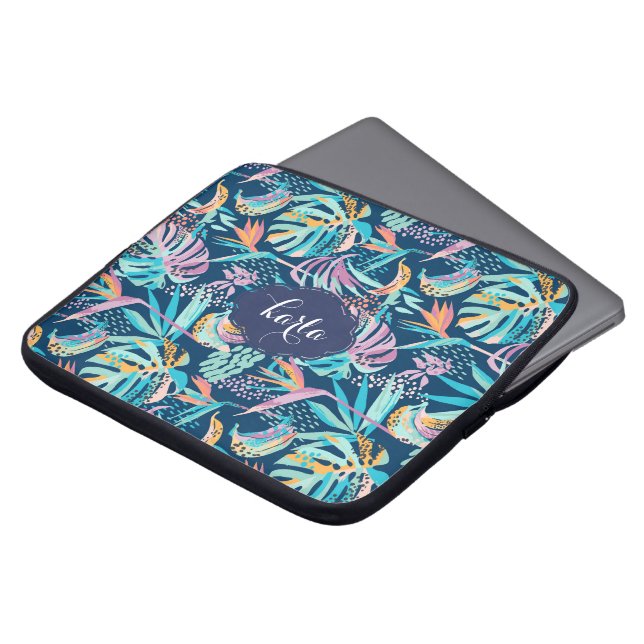 Tropical flowers and leaves pattern laptop sleeve (Front Top)