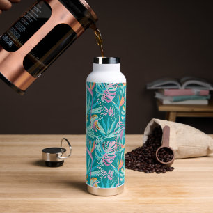 Tropical flowers and leaves pattern water bottle