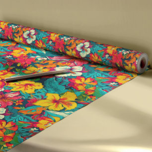 Tropical Flowers and Leaves Pattern Wrapping Paper