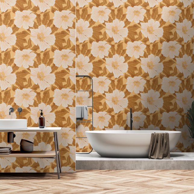 Tropical Flowers And Leaves Wallpaper (Bathroom)