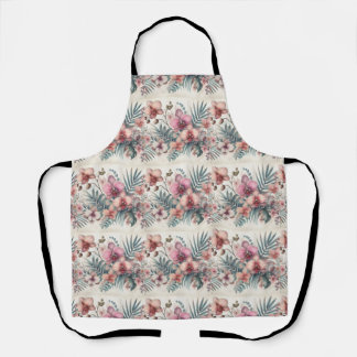 Tropical flowers and leaves watercolor apron