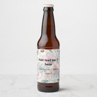 Tropical flowers and leaves watercolor beer bottle label