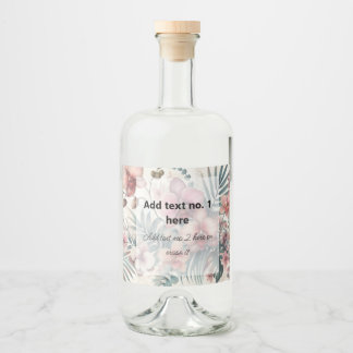Tropical flowers and leaves watercolor liquor bottle label