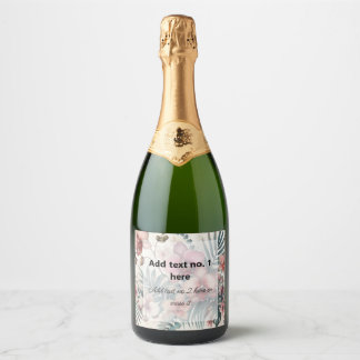 Tropical flowers and leaves watercolor sparkling wine label