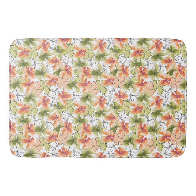 Tropical Flowers and Line Art Bath Mat (Front)