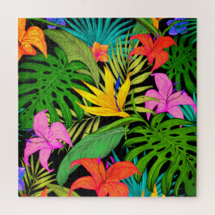 Tropical flowers and palm leaves Hawaiian Jigsaw Puzzle
