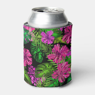 Tropical flowers and plants on black can cooler