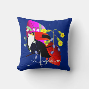 Tropical Flowers and Toucan Cushion