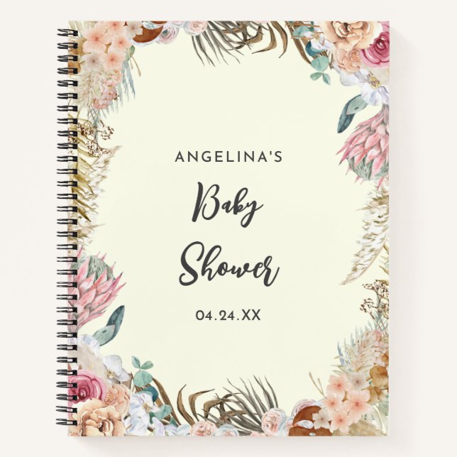 Tropical Flowers Baby Shower Gift List Notebook (Front)