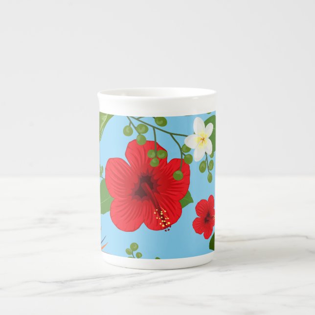 Tropical Flowers Background 12 Bone China Mug (Front)