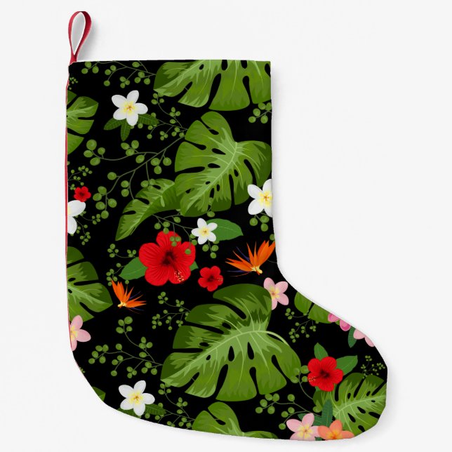 Tropical Flowers Background 3 Small Christmas Stocking (Front)