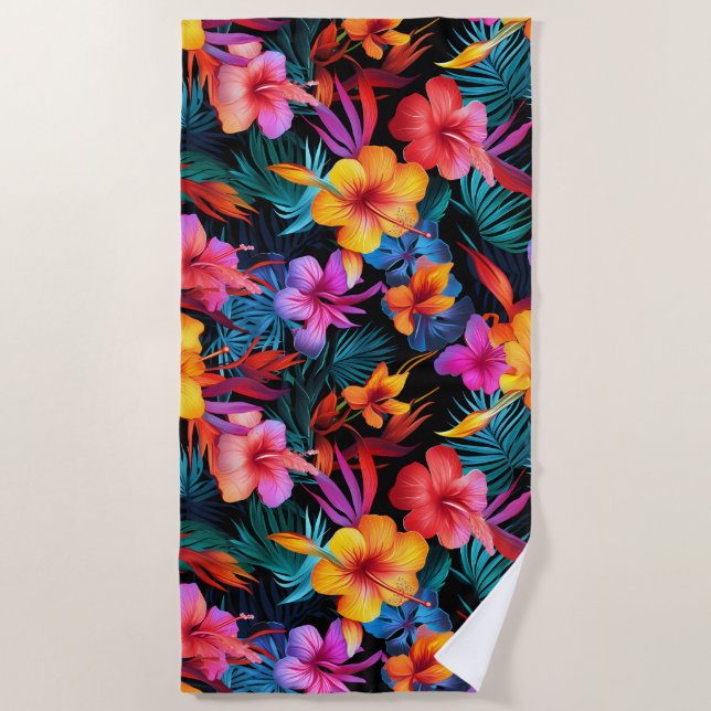 Tropical Flowers Beach Towel (Front)