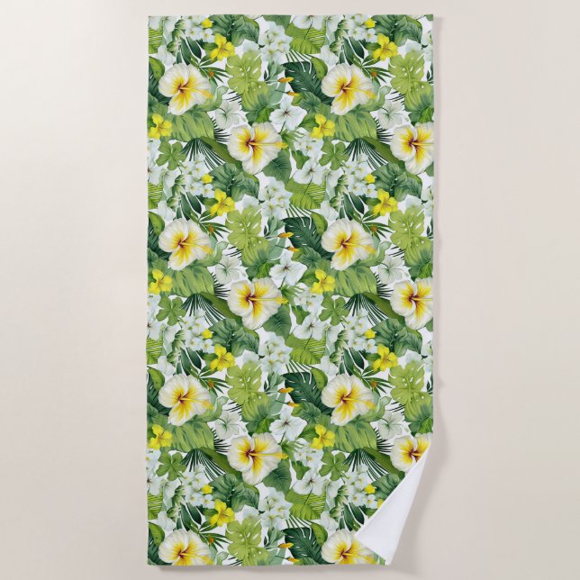 Tropical Flowers Beach Towel (Front)