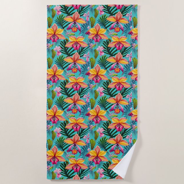 Tropical Flowers Beach Towel (Front)