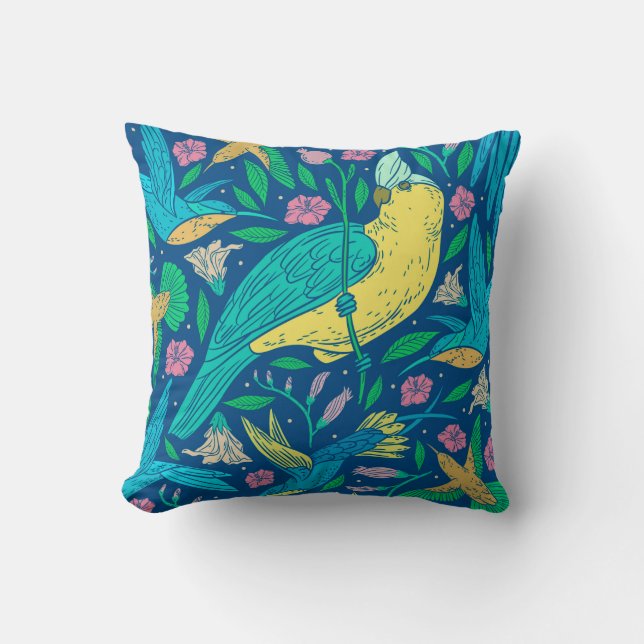 Tropical flowers & Birds Cushion (Front)