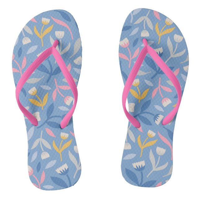 Tropical Flowers Blue & Pink Thongs (Footbed)
