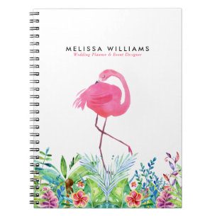 Tropical flowers border & Pink Flamingo Notebook